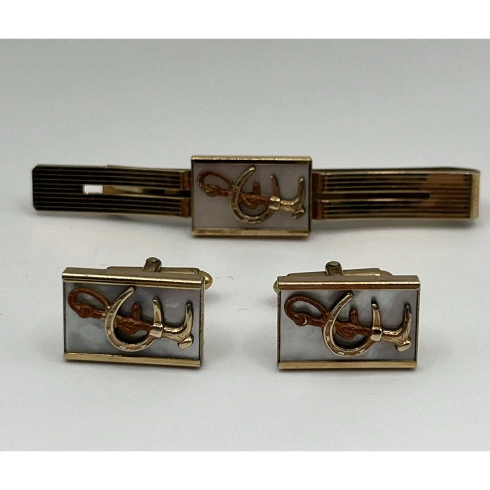 Kreisler Quality 1/20 12K Gold Filled Equestrian Horseshoe Tie Bar Cufflink Set